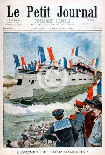The launching of the armoured cruiser 'Leon Gambetta', France, 1901. Artist: Unknown