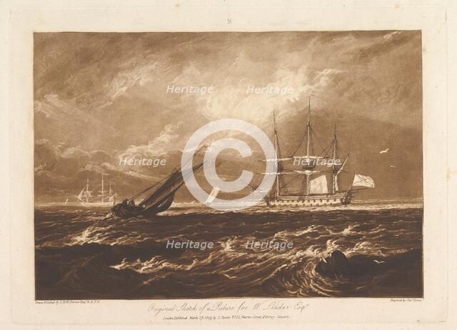 The Leader Sea Piece (Liber Studiorum, part IV, plate 20), March 29, 1809. Creator: JMW Turner.