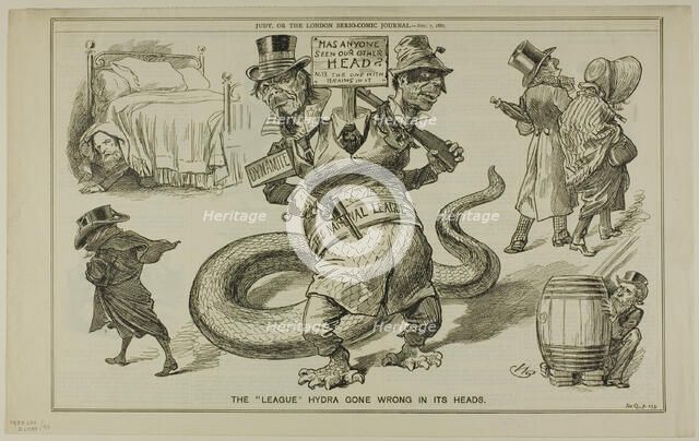 The 'League' Hydras Gone Wrong in Its Heads, from Judy, published December 7, 1887. Creator: WB.