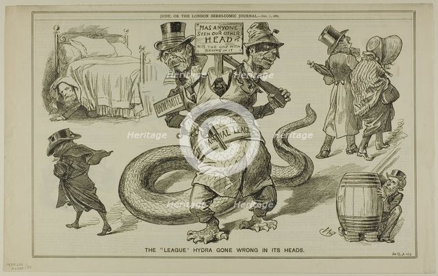 The 'League' Hydras Gone Wrong in Its Heads, from Judy, published December 7, 1887. Creator: WB.