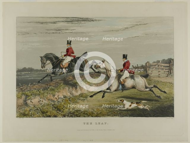 The Leap, from Fox Hunting, 1828. Creator: Charles Bentley.