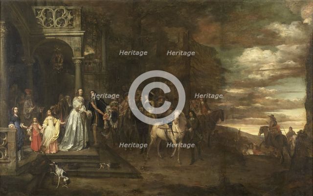 The Leavetaking of Captain Hendrik de Sandra (1619-1707), sent off by his Wife and Children, 1661. Creator: Pieter van Anraedt.