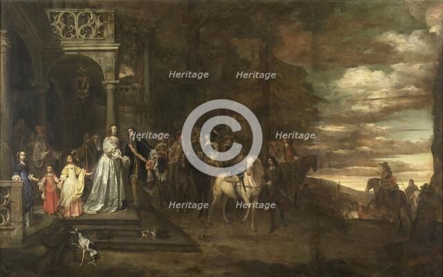 The Leavetaking of Captain Hendrik de Sandra (1619-1707), sent off by his Wife and Children, 1661. Creator: Pieter van Anraedt.