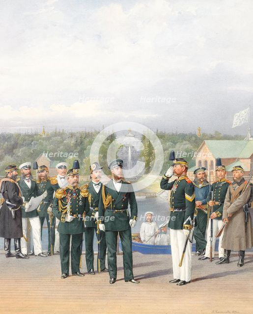 The Leib Guards in Peterhof, 1874. Artist: Balashov, Pyotr Ivanovich (?-1888)