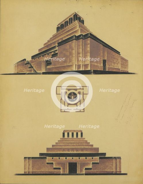 The Lenin's Mausoleum (First version of the final project). Artist: Shchusev, Alexey Viktorovich (1894-1949)
