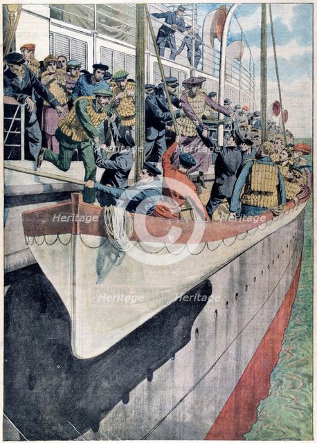 The lesson of SS Titanic: Lifeboat drill on a passenger liner, 1912. Artist: Unknown