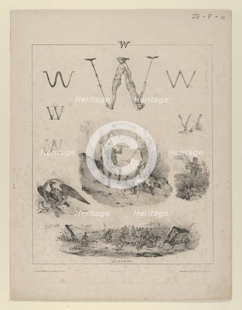The letter "W": Washington, Wagram, Waterloo, 1833. Creator: Victor Adam.