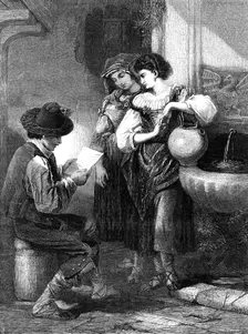"The Letter," by H. P. Riviere, in the Exhibition of the Society of Painters in Water Colours, 1869. Creator: Unknown