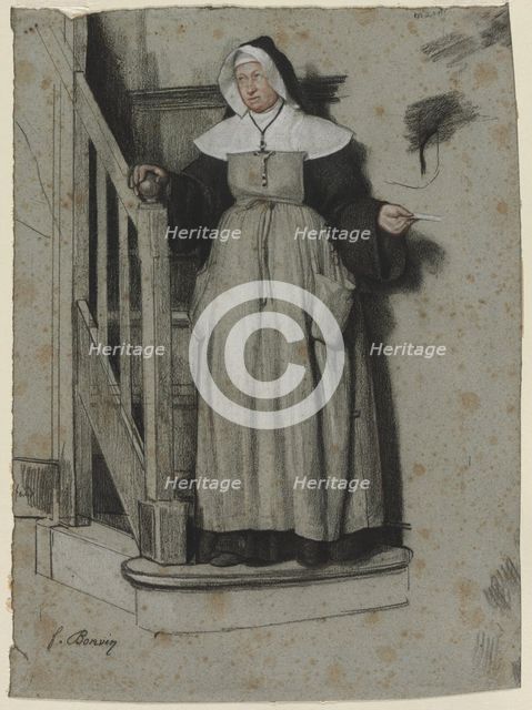 The Letter of Admission, Interior of a Convent, c. 1867. Creator: François Bonvin (French, 1817-1887).