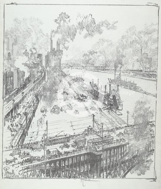 The Levee from Eads Bridge, St. Louis, 1919. Creator: Joseph Pennell.