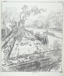 The Levee from Eads Bridge, St. Louis, 1919. Creator: Joseph Pennell