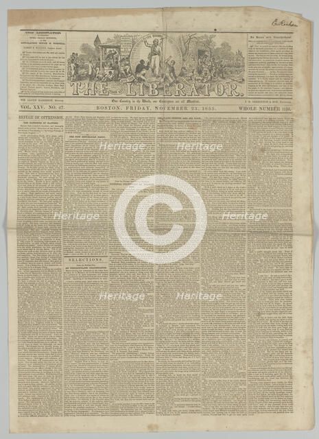 The Liberator, Vol. XXV, No. 47, November 23, 1855. Creator: Unknown.