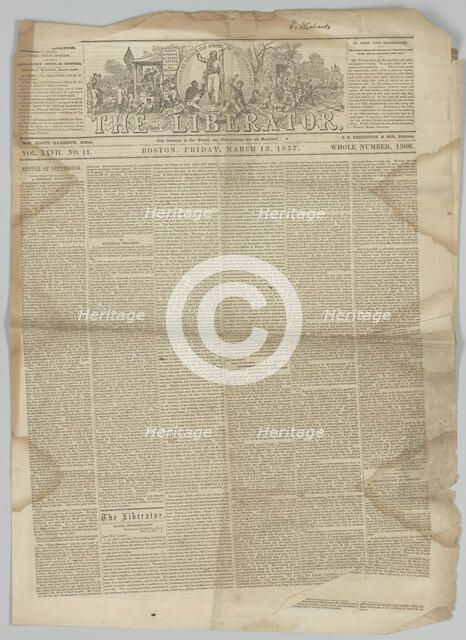 The Liberator, Vol. XXVII, No. 11, March 13, 1857. Creator: Unknown.