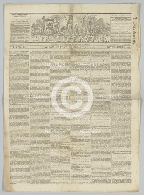 The Liberator, Vol. XXIV, No. 7, February 17, 1854. Creator: Unknown.