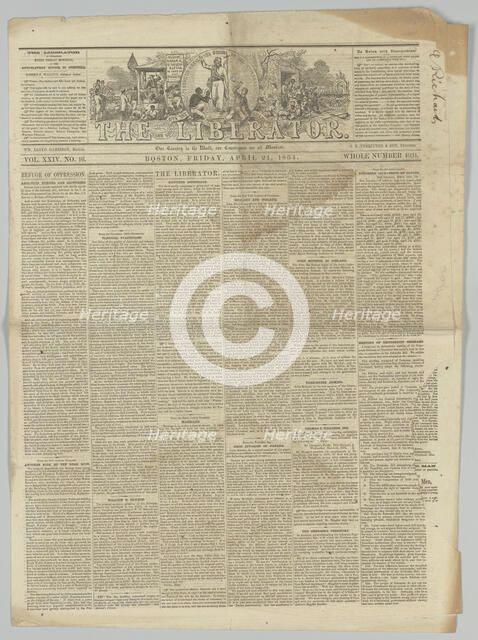 The Liberator, Vol. XXIV, No. 16, April 21, 1854. Creator: Unknown.