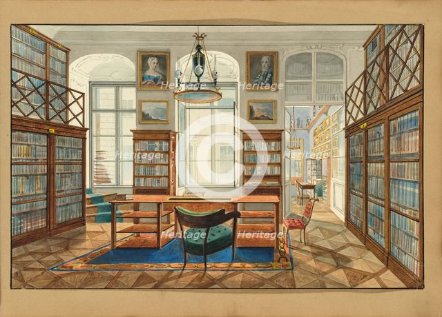The library in the Palais Clary-Altreiben, Vienna, with a view of Herrengasse, c1830-1840. Creator: Anonymous ().