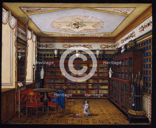 The Library of Count Henryk Ilinsky in Romaniv, 1824. Artist: Anonymous  