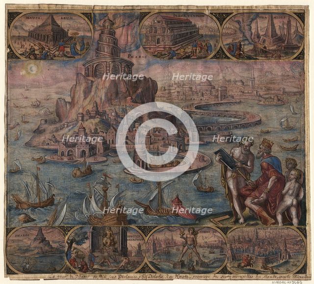 The Lighthouse at Alexandria (from the series The Eighth Wonders of the World) After Maarten van Heemskerck, 1572. Artist: Galle, Philipp (1537-1612)