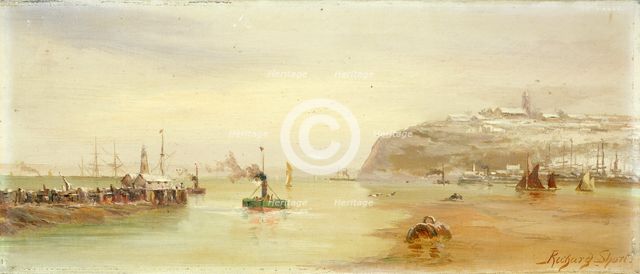 The Lighthouse Outside Cardiff Docks, 1880.  Creator: Richard Short.