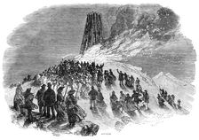 The lighting of the Malvern Monster Beacon, 1856. Creator: Edmund Evans