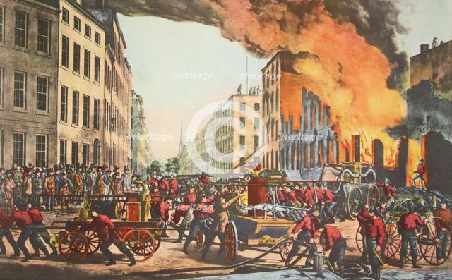 The Life of a Fireman - The Ruins, pub. 1854 Currier & Ives (Colour Lithograph)