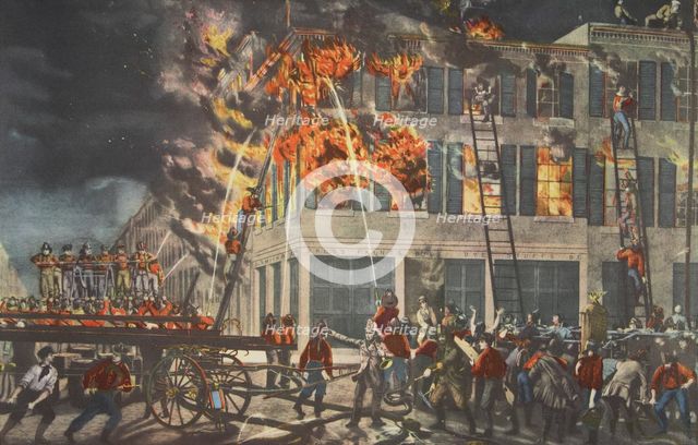 The Life of a Fireman - The Ruins, pub. 1854, Currier & Ives (Colour Lithograph)