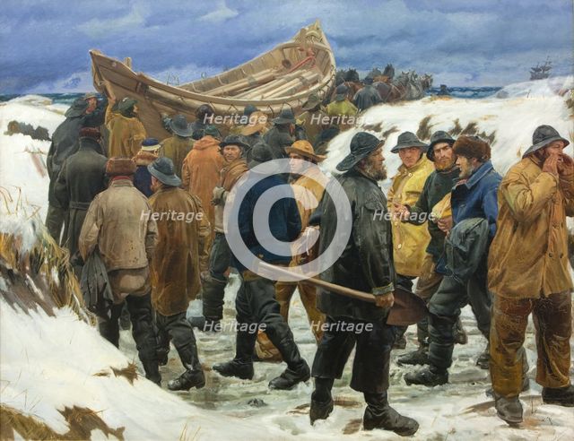 The Lifeboat is Taken through the Dunes, 1883. Creator: Michael Peter Ancher.
