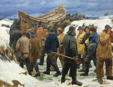 The Lifeboat is Taken through the Dunes, 1883. Creator: Michael Peter Ancher