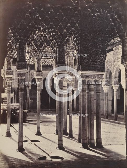 [The Lion Court at the Alhambra, Viewed from Beneath the Portico Temple], 1862. Creator: Charles Clifford.