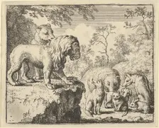 The Lion and the Lioness Pardon Renard and Order the Other Animals to Forget His Crimes..., 1650-75. Creator: Allart van Everdingen