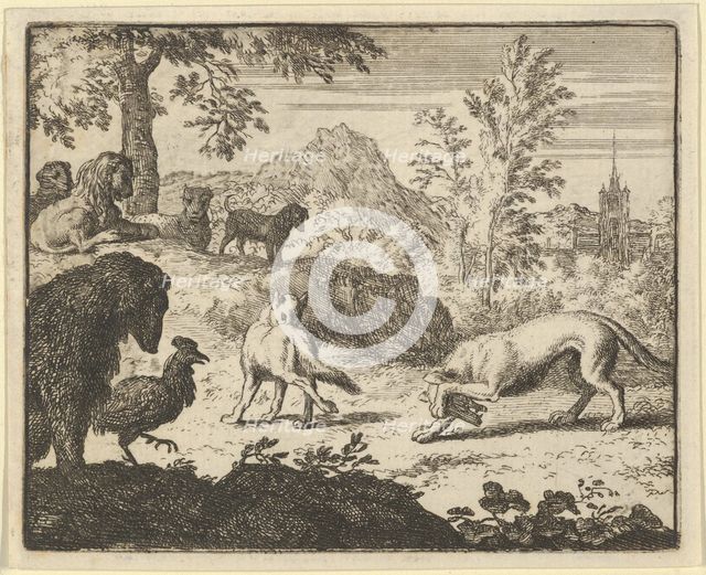 The Lion Allows a Fight Between the Wolf and Renard, 1650-75. Creator: Allart van Everdingen.