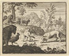 The Lion Allows a Fight Between the Wolf and Renard, 1650-75. Creator: Allart van Everdingen