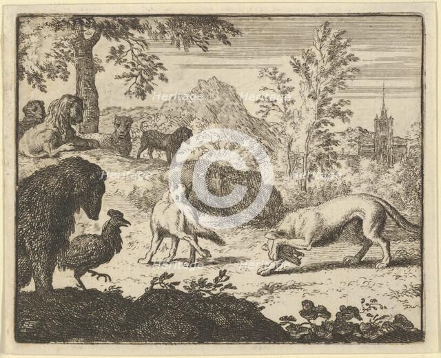 The Lion Allows a Fight Between the Wolf and Renard, 1650-75. Creator: Allart van Everdingen.