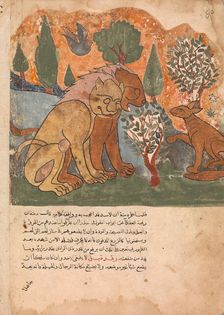 The Lion king, With his Mother, Receives Dimna, Folio from a Kalila wa Dimna, 18th century. Creator: Unknown