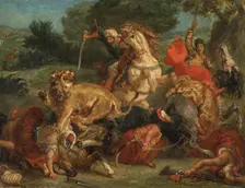 The Lion Hunt, 1855. Creator: Eugene Delacroix