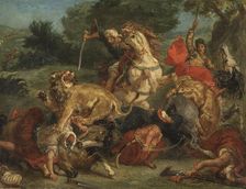 The Lion Hunt, 1855. Creator: Eugene Delacroix