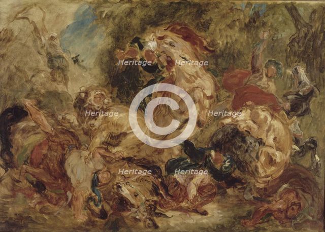 The Lion Hunt, ca 1854. Artist: Delacroix, Eugène (1798-1863)