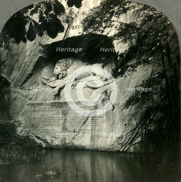 'The Lion of Lucerne, a Memorial Statue in Living Stone, Switzerland', c1930s. Creator: Unknown.