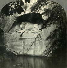 The Lion of Lucerne, a Memorial Statue in Living Stone, Switzerland c1930s. Creator: Unknown