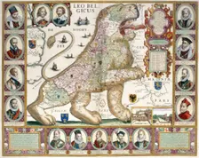 The lion of the low countries. Map in the shape of a lion, 1600-1750. Creator: Joannes van Deutecum
