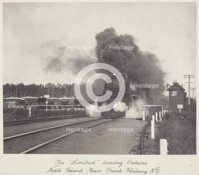 The "Limited" leaving Oakune (sic), North Island main trunk railway, N.Z., 1920s. Creator: Harry Moult.