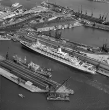 The liner QE2 docked at Southampton, Hampshire, 1969. Artist: Cross