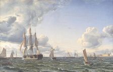 The liner "Valdemar" crosses the Sound, 1856. Creator: Emanuel Larsen