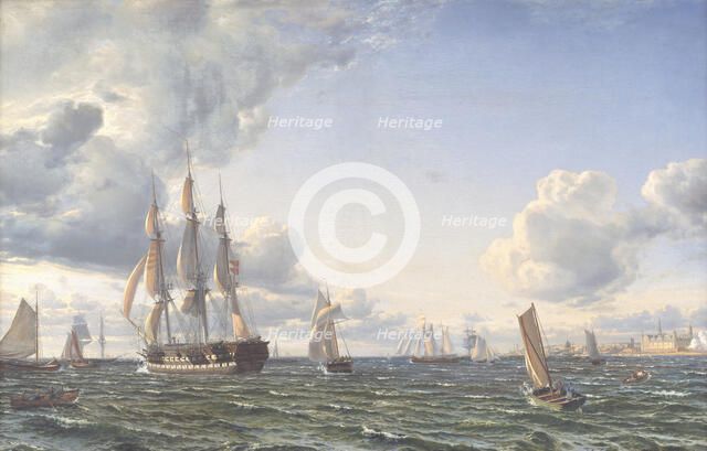 The liner "Valdemar" crosses the Sound, 1856. Creator: Emanuel Larsen.
