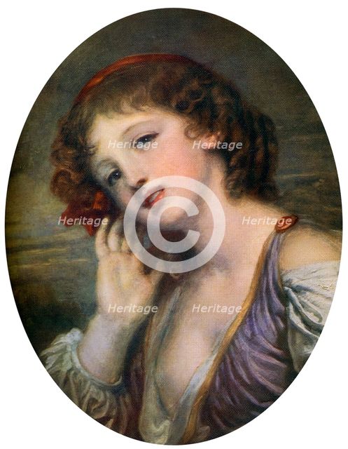 'The Listening Girl', 18th century, (1912).Artist: Jean-Baptiste Greuze