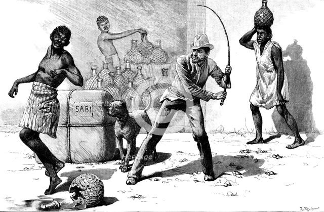 The Liquor Traffic in Delagoa Bay: flogging a kaffir, 1890. Creator: R. Taylor.