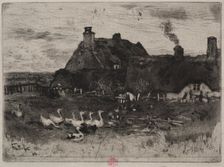The Little Thatched Cottages, 1878. Creator: Félix Hilaire Buhot (French, 1847-1898)