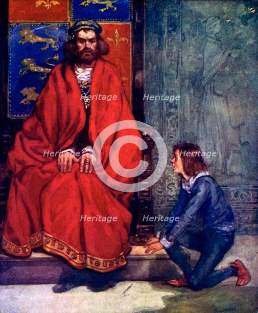 'The little boy knelt before the King and stammered out the story', 1120, (1905). Artist: A S Forrest