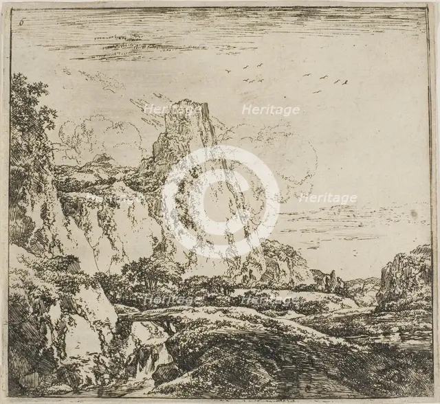 The Little Bridge near the Rock, from the series Set of Landscapes, n.d. Creator: Herman Naijwincx.