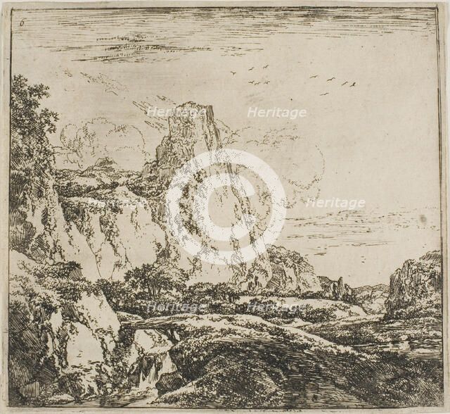 The Little Bridge near the Rock, from the series Set of Landscapes, n.d. Creator: Herman Naijwincx.